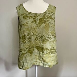 Click 100% Linen Green Forest Print Tank Top Size Large Lagenlook Fairycore